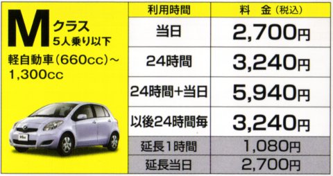 レンタカー料金表